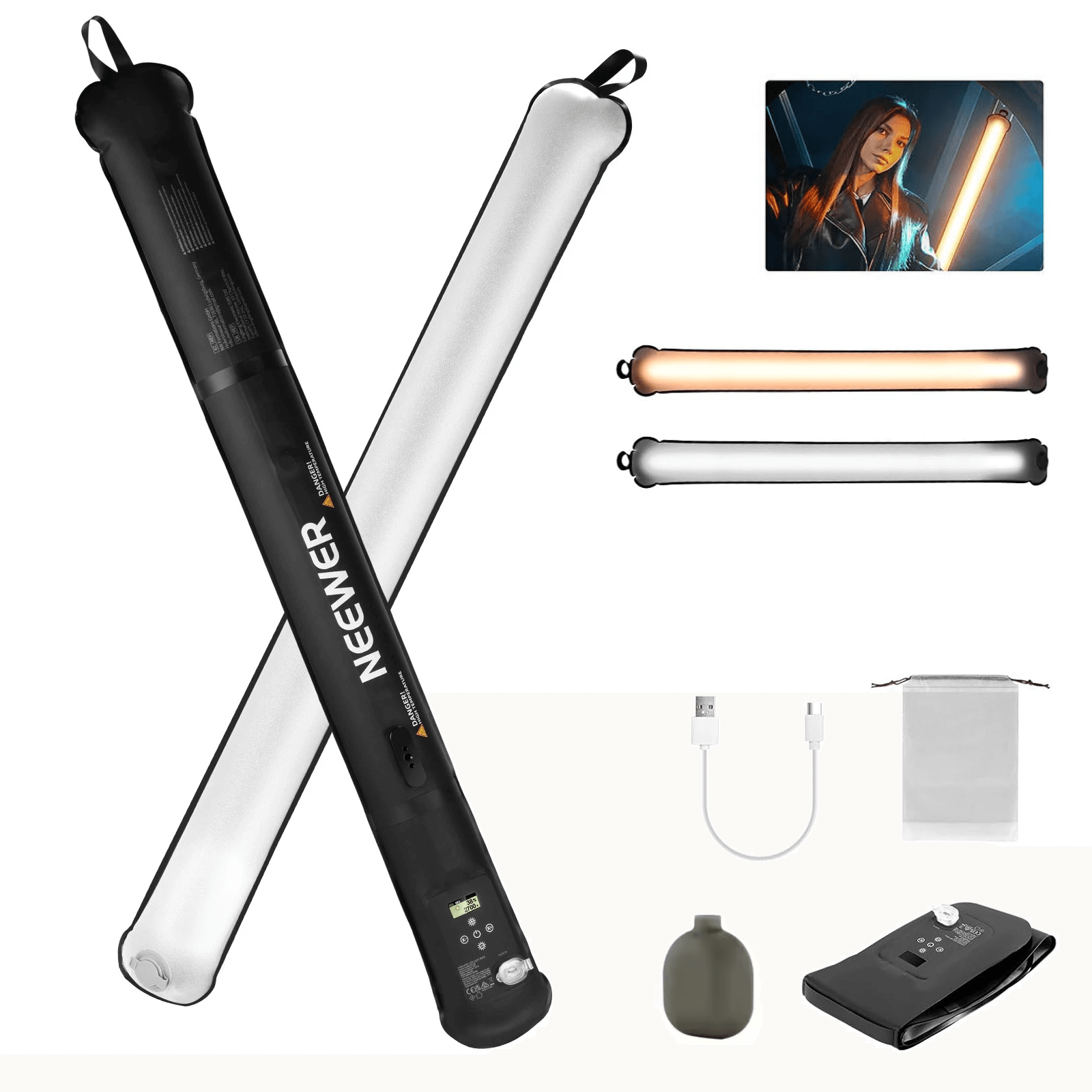 Bastão LED Inflável Neewer Basics GC21B Bicolor Portátil de 90cm